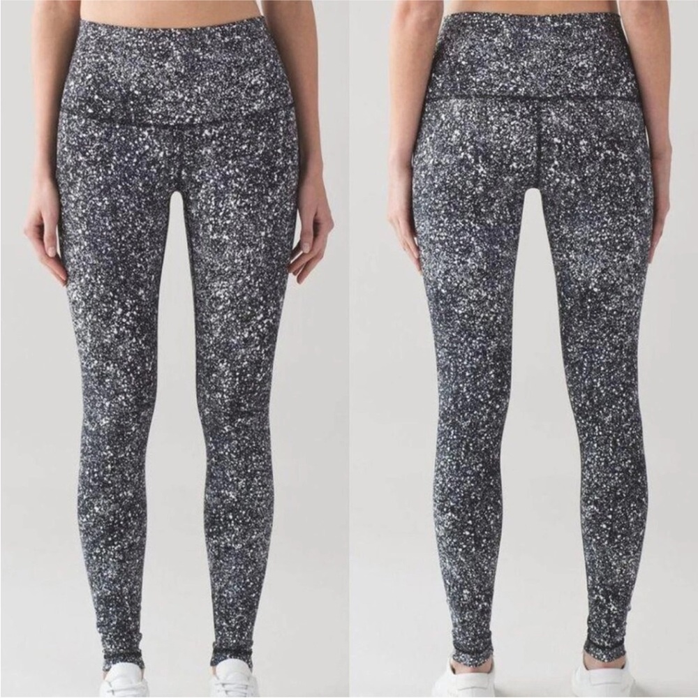 Lululemon Athletica Leggings Size 2 Wunder Under High-Rise Black White Splatter